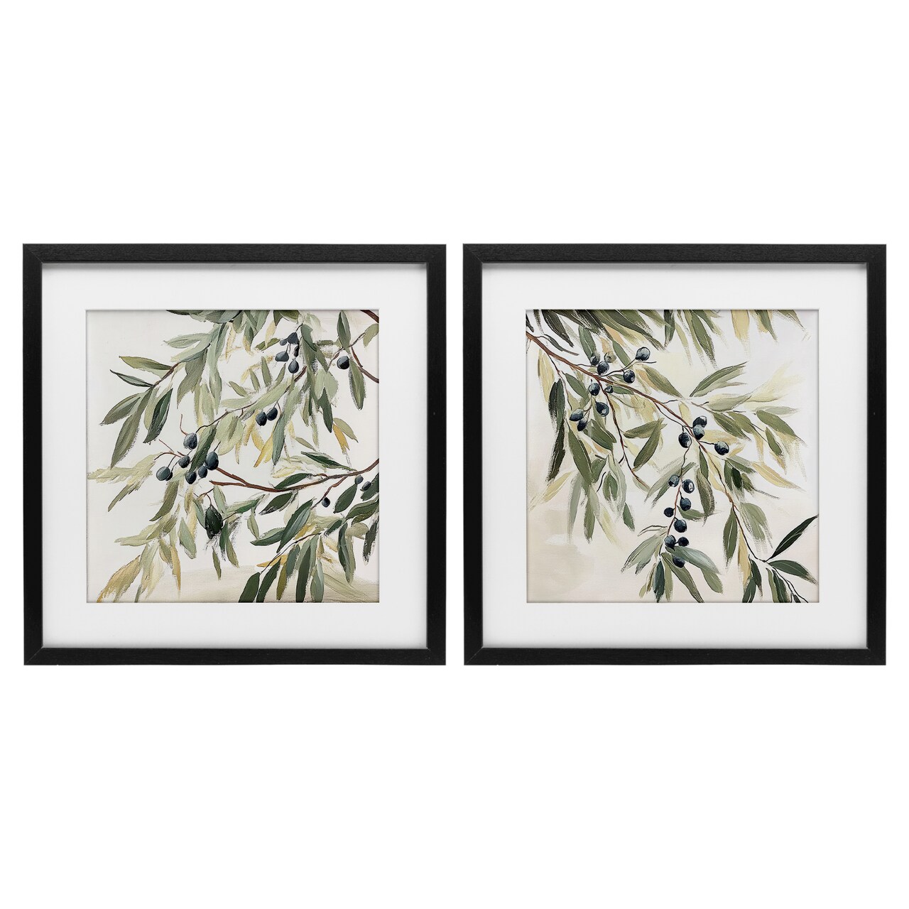 Stupell Industries Olive Branches in Pastel 2pc Framed Print Under Glass Set, design by Mona Grace